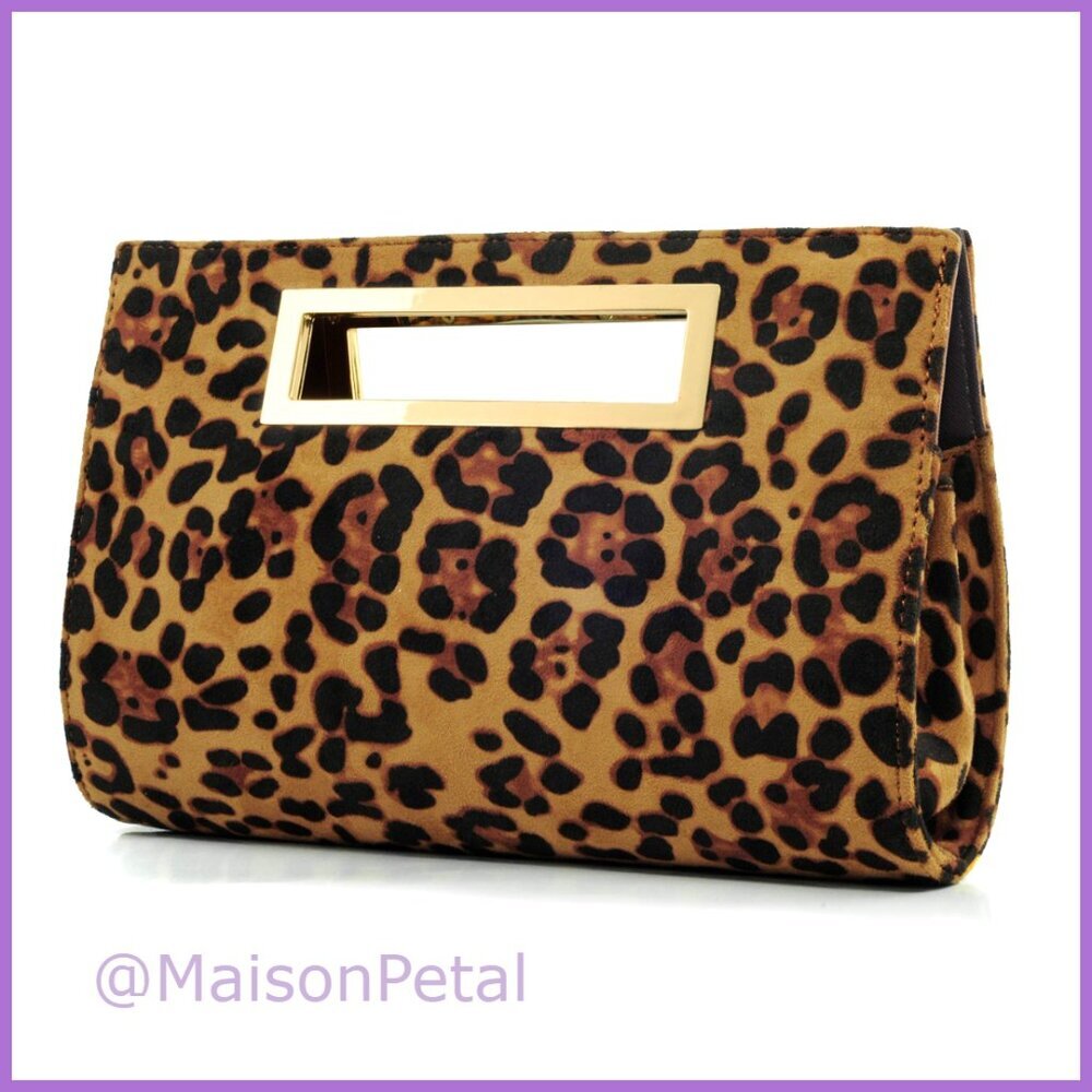 Faux Leather Cut-Out Metal Grip Clutch with Removable Shoulder Strap